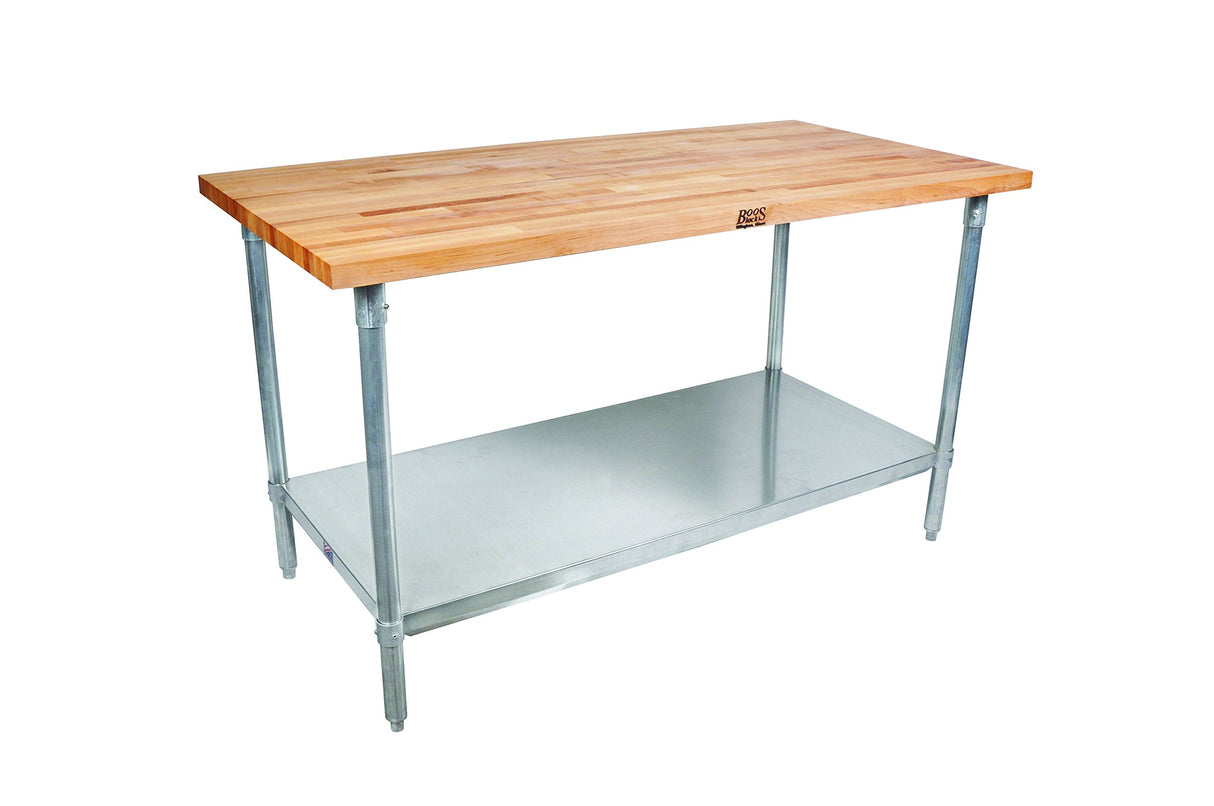 John Boos JNS08 Maple Top Work Table with Galvanized Steel Base and Adjustable Lower Shelf, 36"Long x 30" Wide 1-1/2" Thick