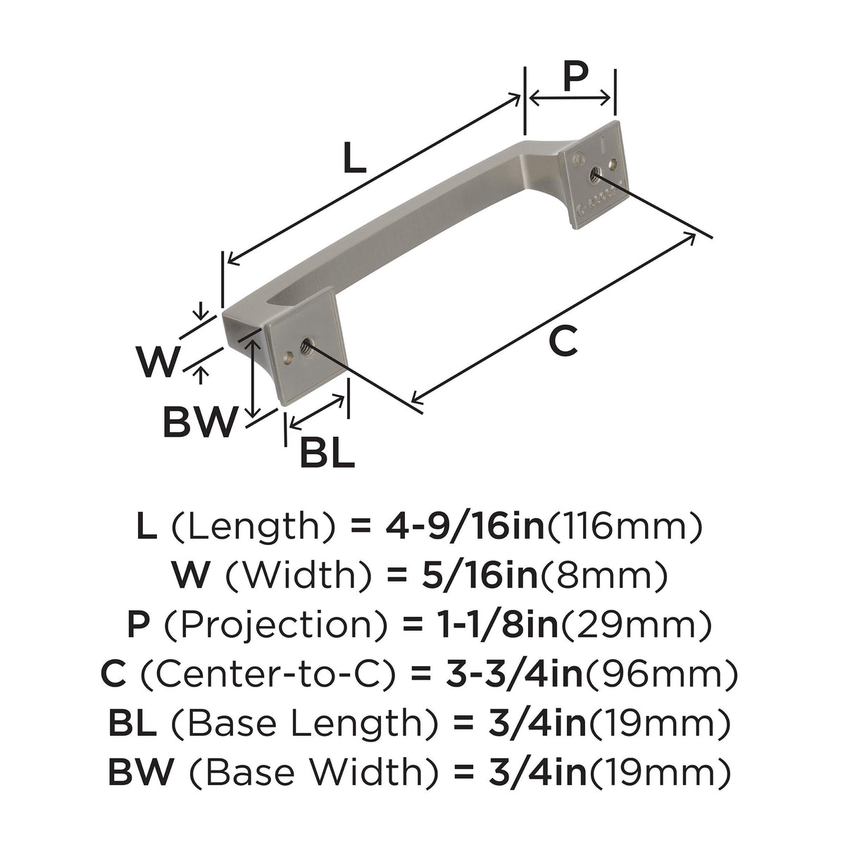 Amerock Cabinet Pull Satin Nickel 3-3/4 inch (96 mm) Center to Center Mulholland 1 Pack Drawer Pull Drawer Handle Cabinet Hardware