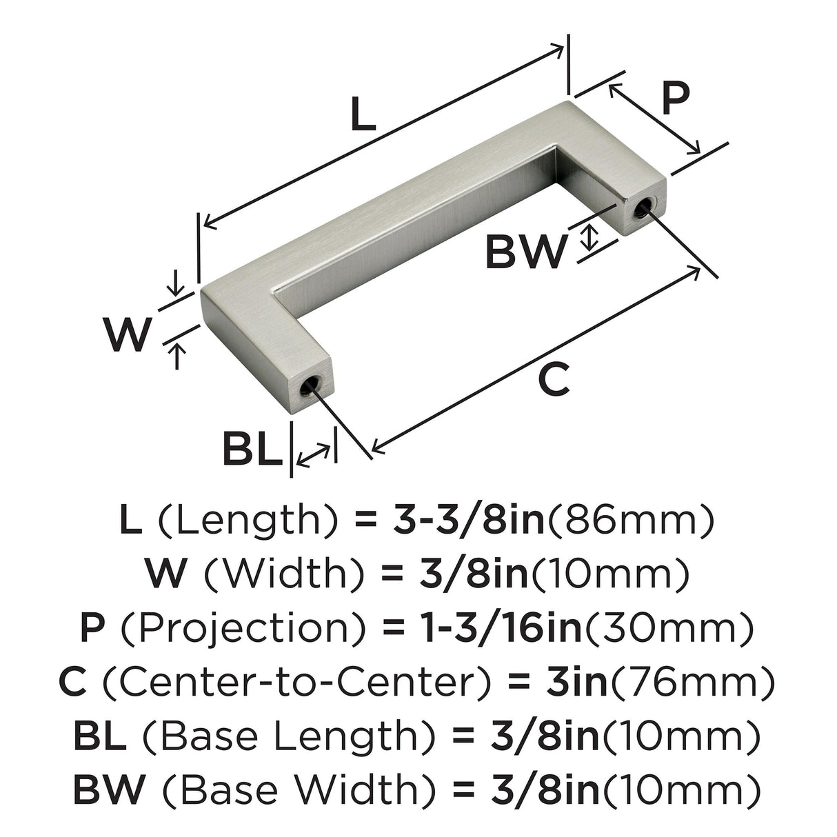 Amerock Cabinet Pull Satin Nickel 3 inch (76 mm) Center to Center Monument 1 Pack Drawer Pull Drawer Handle Cabinet Hardware