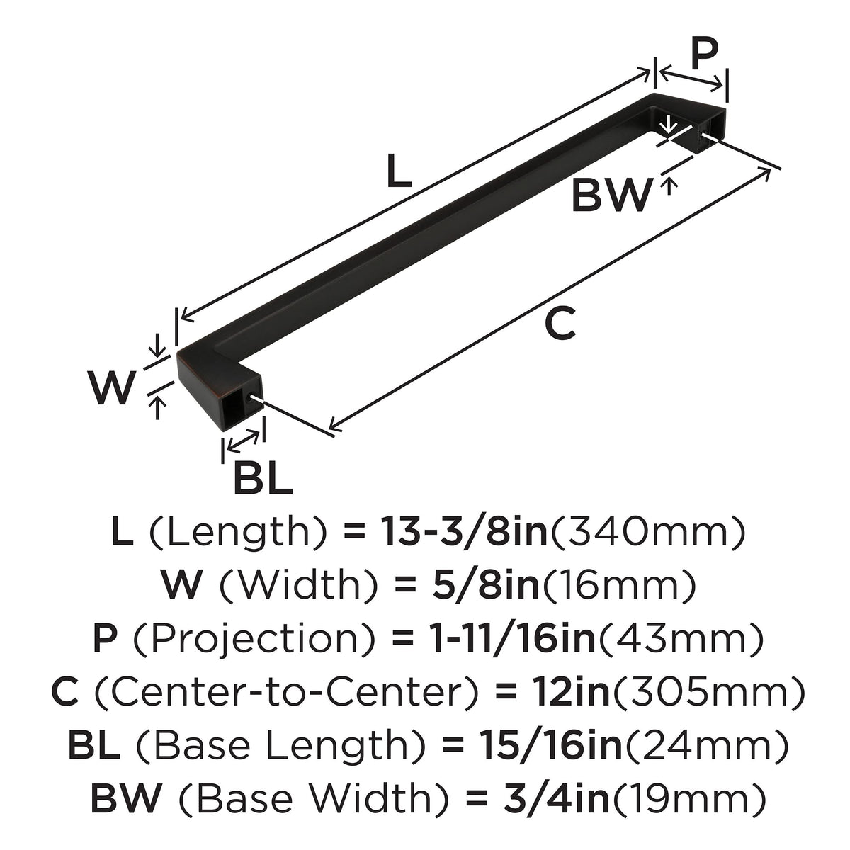 Amerock Appliance Pull Oil Rubbed Bronze 12 inch (305 mm) Center to Center Blackrock 1 Pack Drawer Pull Drawer Handle Cabinet Hardware