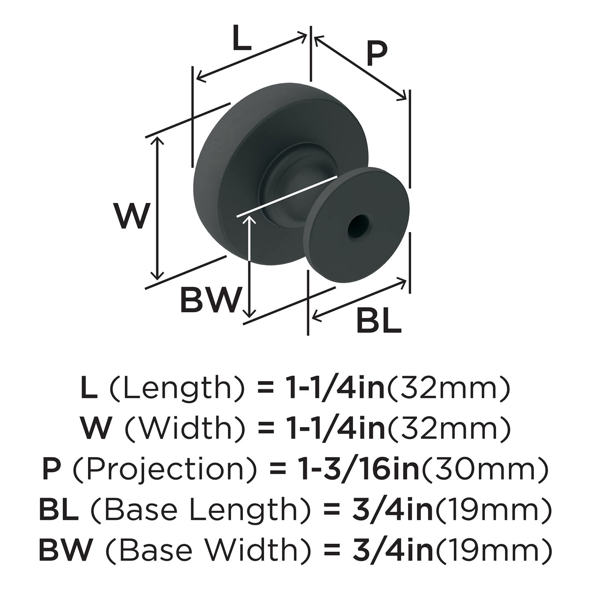 Amerock Cabinet Knob Matte Black 1-1/4 inch (32 mm) Diameter Winsome 1 Pack Drawer Knob Cabinet Hardware