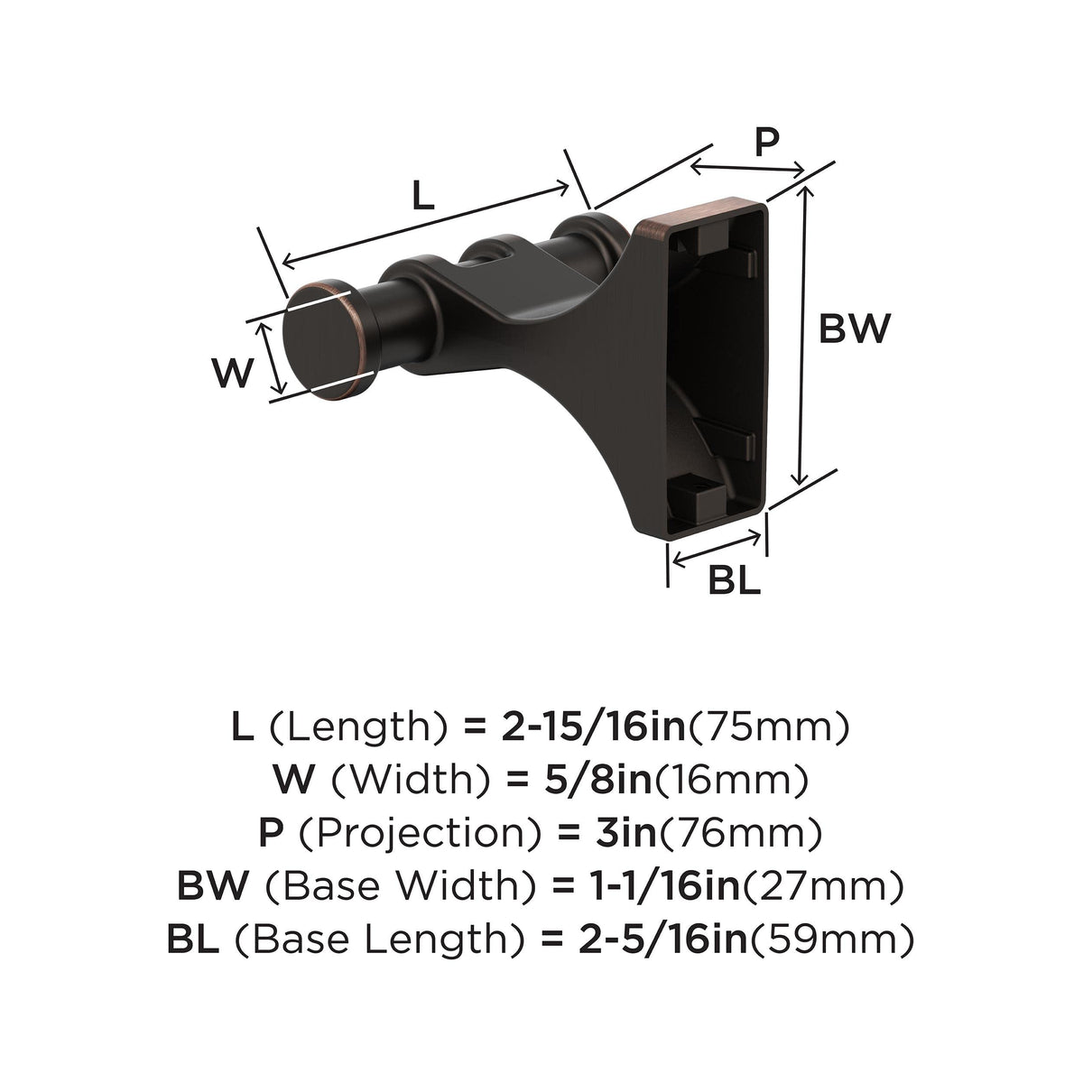Amerock BH36050ORB Oil Rubbed Bronze Double Robe Hook 2-15/16 in. (75 mm) Length Towel Holder Davenport Towel Hook for Bathroom Bathroom Hardware Bath Accessories