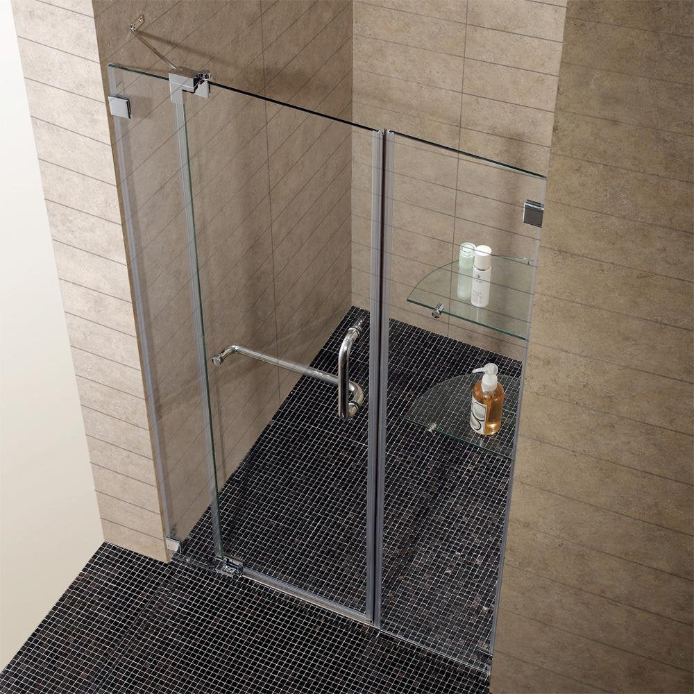 VIGO Adjustable 48 - 54 in. W x 72 in. H Frameless Pivot Rectangle Shower Door with Clear Tempered Glass and St. Steel Hardware in Brushed Nickel Finish with Reversible Handle - VG6042BNCL54