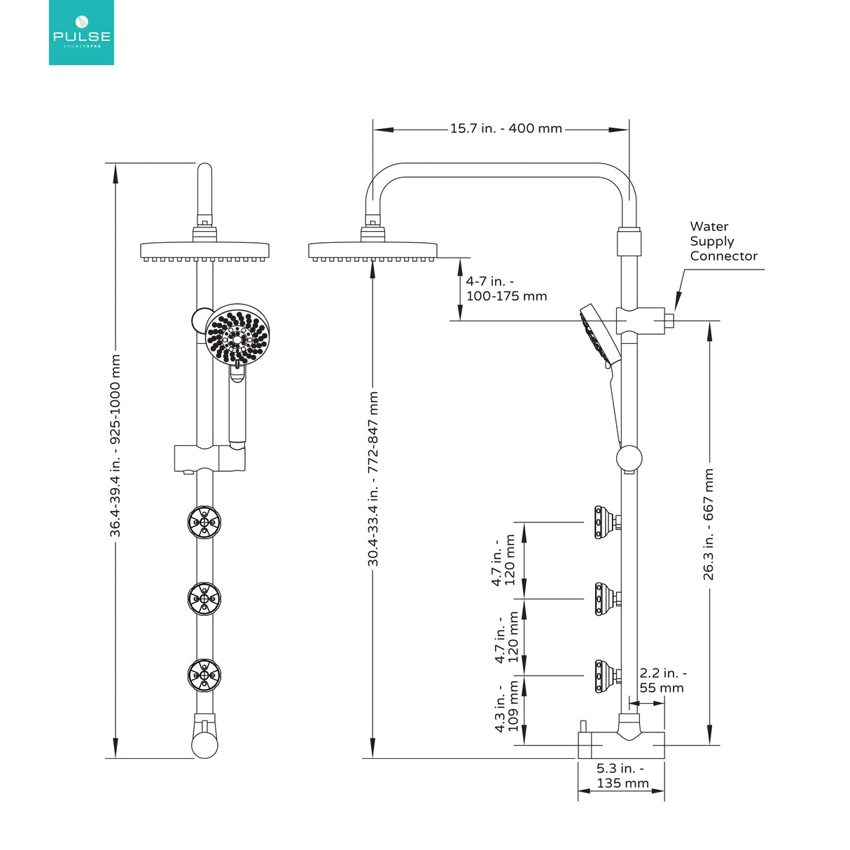 PULSE ShowerSpas 1028-MB-1.8GPM Matte Black Lanikai ShowerSpa Shower System, 1.8 GPM