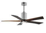 Matthews Fan PA5-CR-WA-52 Patricia-5 five-blade ceiling fan in Polished Chrome finish with 52” solid walnut tone blades and dimmable LED light kit 