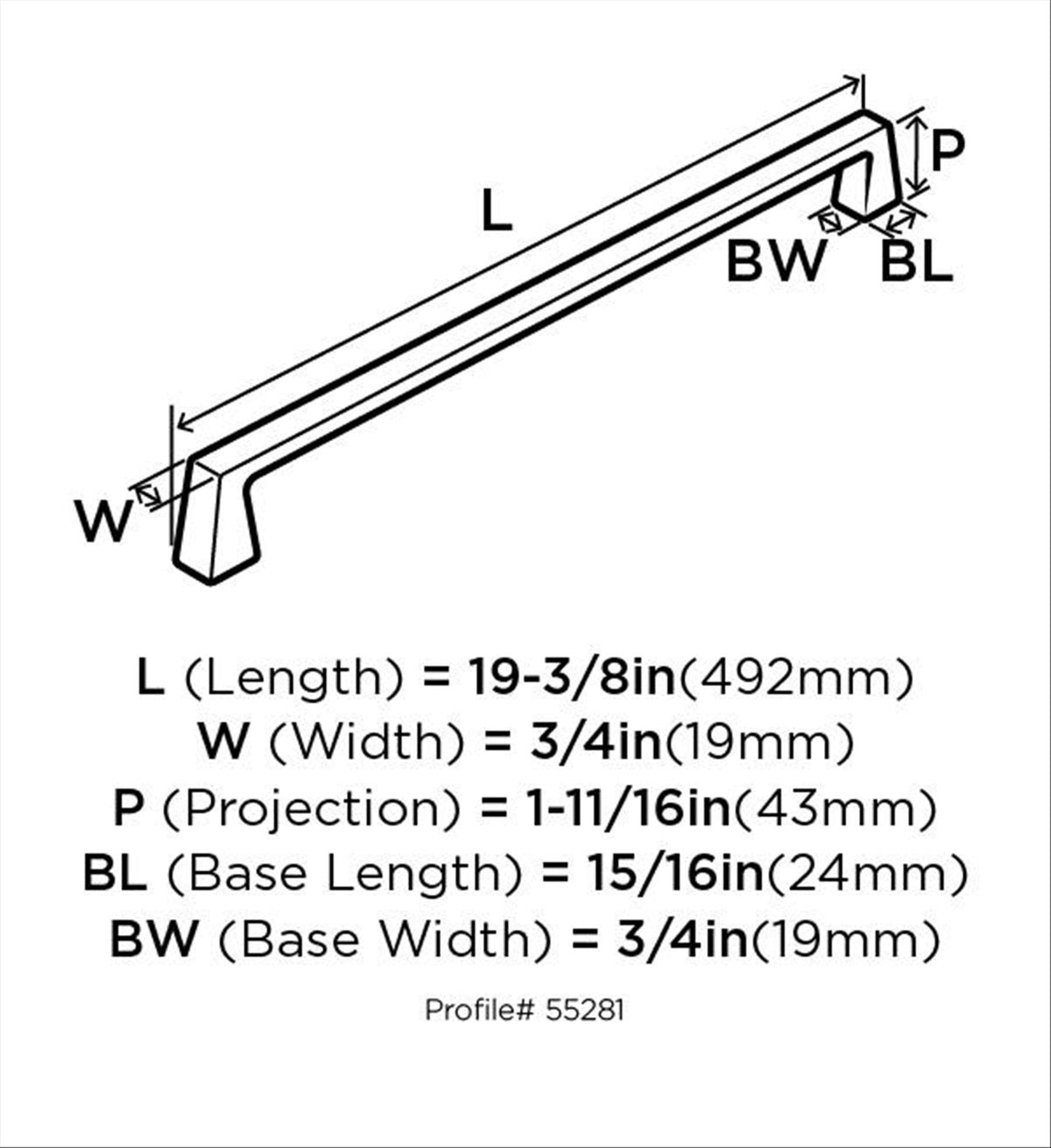 Amerock Appliance Pull Polished Nickel 18 inch (457 mm) Center to Center Blackrock 1 Pack Drawer Pull Drawer Handle Cabinet Hardware