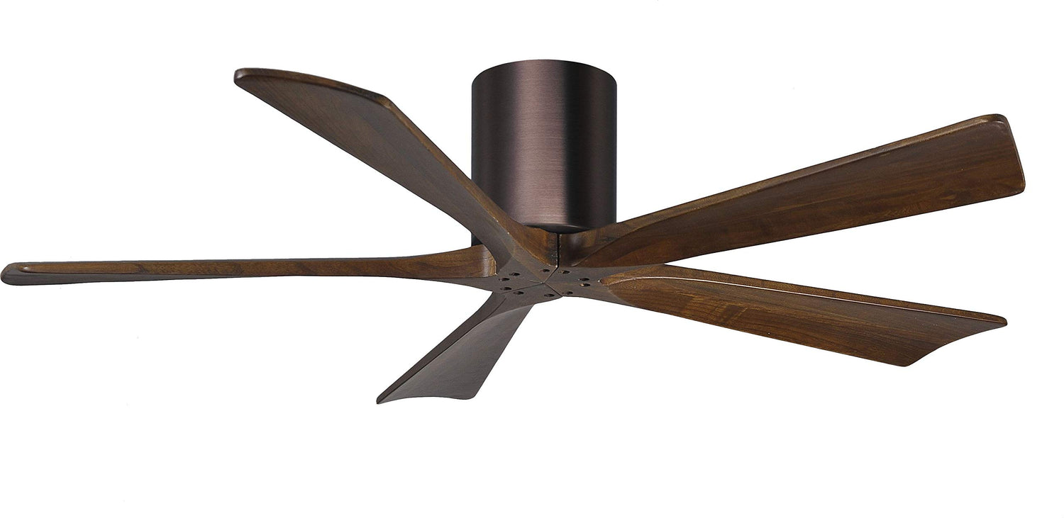 Matthews Fan IR5H-BB-WA-52 Irene-5H five-blade flush mount paddle fan in Brushed Bronze finish with 52” solid walnut tone blades.