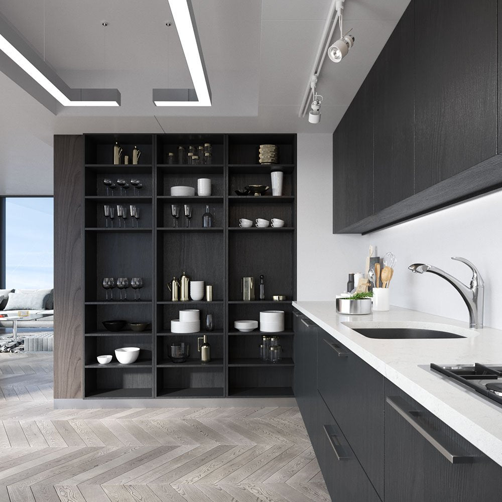 R3-1005-CAR-ST-CGF Carbon D-Bowl Quartz Granite Kitchen Sink with Grid and Matching Colored Flange