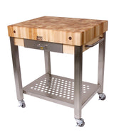 John Boos CUCT34-D Cucina Americana Technica Kitchen Cart with Butcher Block Top Counter Height: 2.25", Drawers: 1 Included