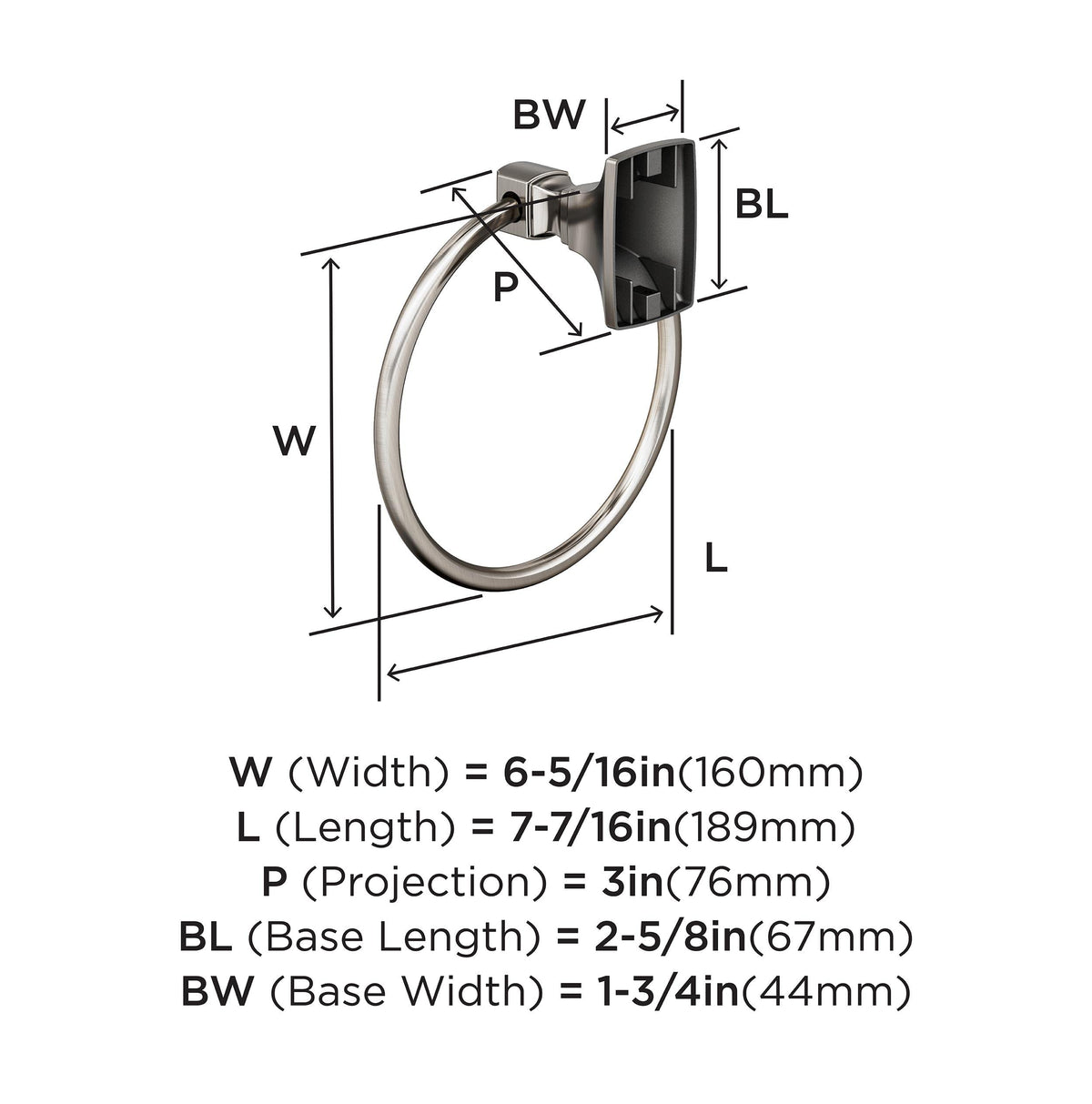 Amerock BH36012G10 Brushed Nickel Towel Ring 7-7/16 in (189 mm) Length Towel Holder Highland Ridge Hand Towel Holder for Bathroom Wall Small Kitchen Towel Holder Bath Accessories