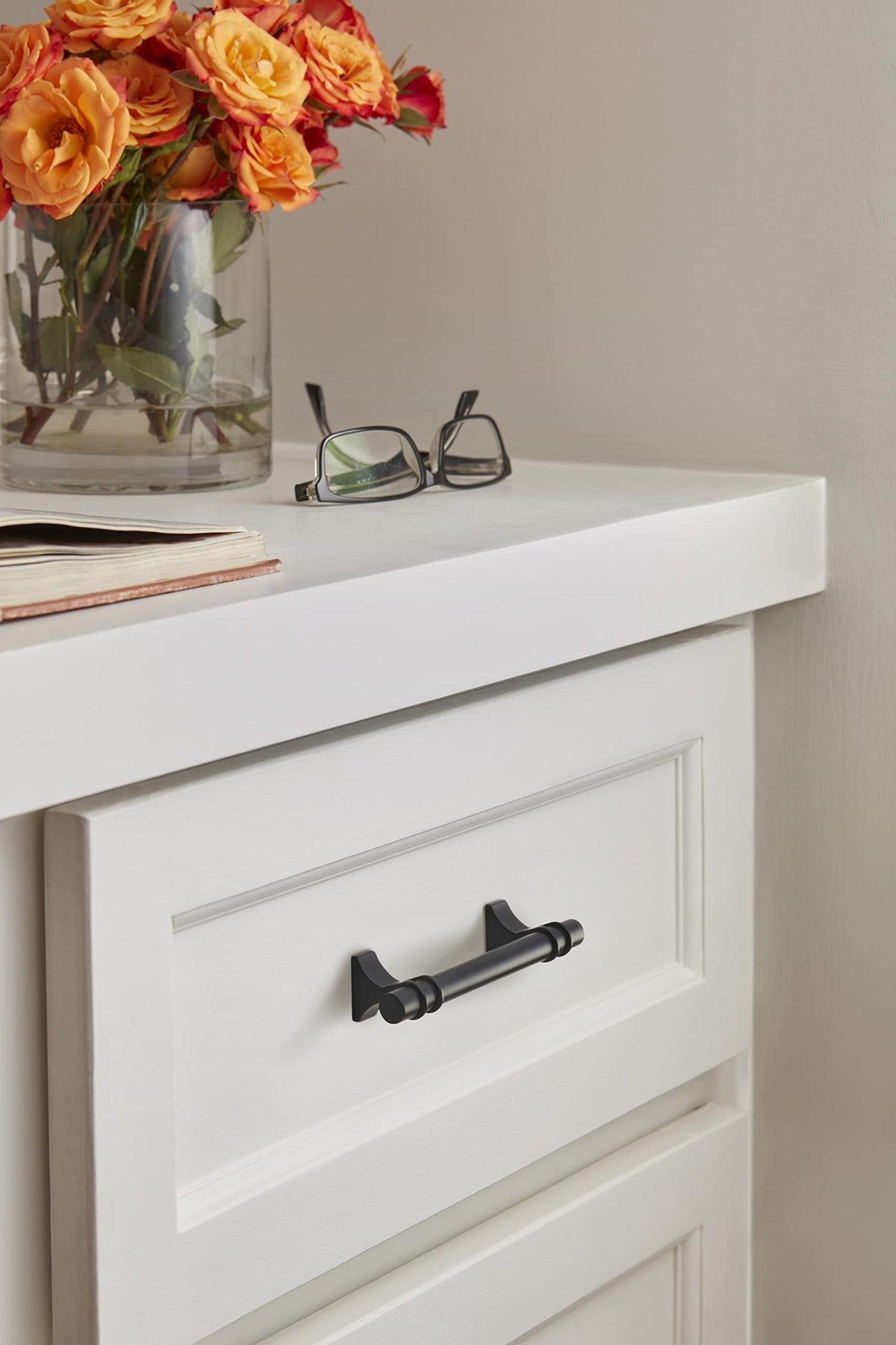 Amerock Cabinet Pull Matte Black 3-3/4 inch (96 mm) Center to Center Davenport 1 Pack Drawer Pull Drawer Handle Cabinet Hardware