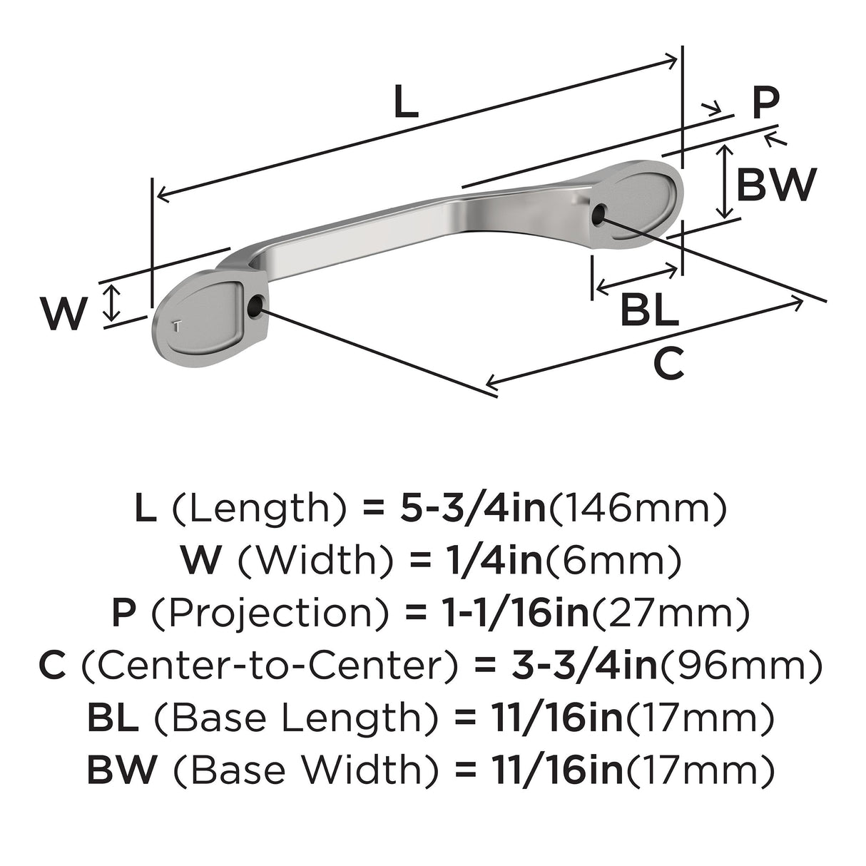 Amerock BP2193626 Polished Chrome Cabinet Pull 3-3/4 inch (96mm) Center-to-Center Cabinet Hardware Ravino Furniture Hardware Drawer Pull