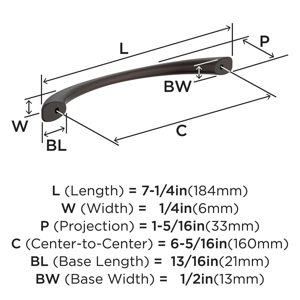 Amerock BP37232ORB Oil-Rubbed Bronze Cabinet Pull 6-5/16 inch (160mm) Center-to-Center Cabinet Hardware Vaile Furniture Hardware Drawer Pull