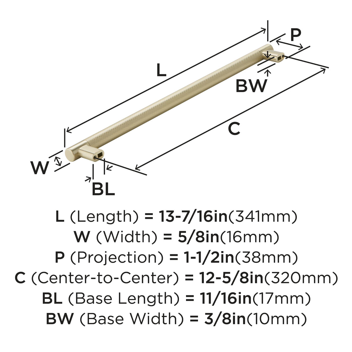 Amerock Kitchen Cabinet Pull Golden Champagne 12-5/8 in (320 mm) Center-to-Center Bronx 1 Pack Furniture Hardware Cabinet Handle Bathroom Drawer Pull