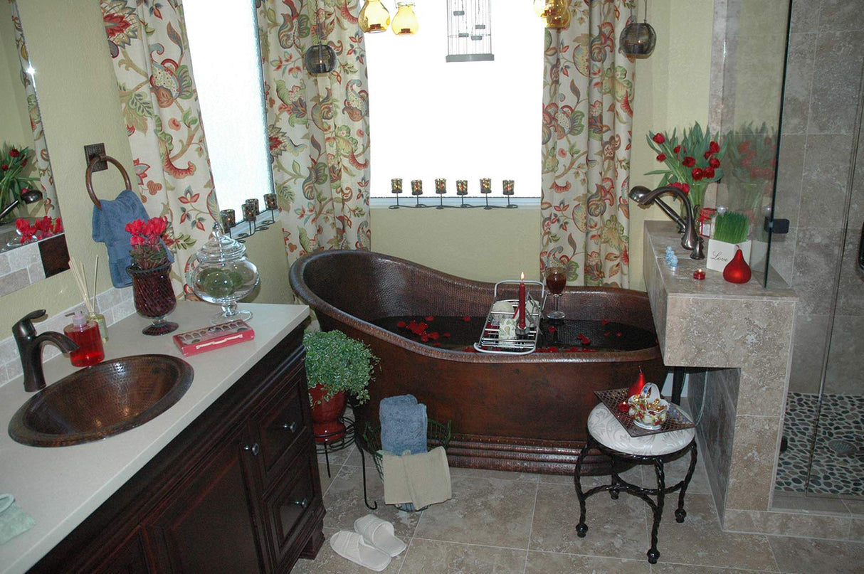 Premier Copper Products LO18RDB 18-Inch Wide Rim Oval Self Rimming Hammered Copper Sink, Oil Rubbed Bronze