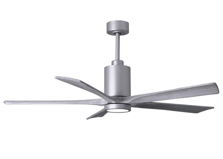 Matthews Fan PA5-BN-BW-60 Patricia-5 five-blade ceiling fan in Brushed Nickel finish with 60” solid barn wood tone blades and dimmable LED light kit 