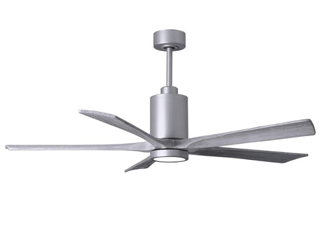 Matthews Fan PA5-BN-BW-60 Patricia-5 five-blade ceiling fan in Brushed Nickel finish with 60” solid barn wood tone blades and dimmable LED light kit