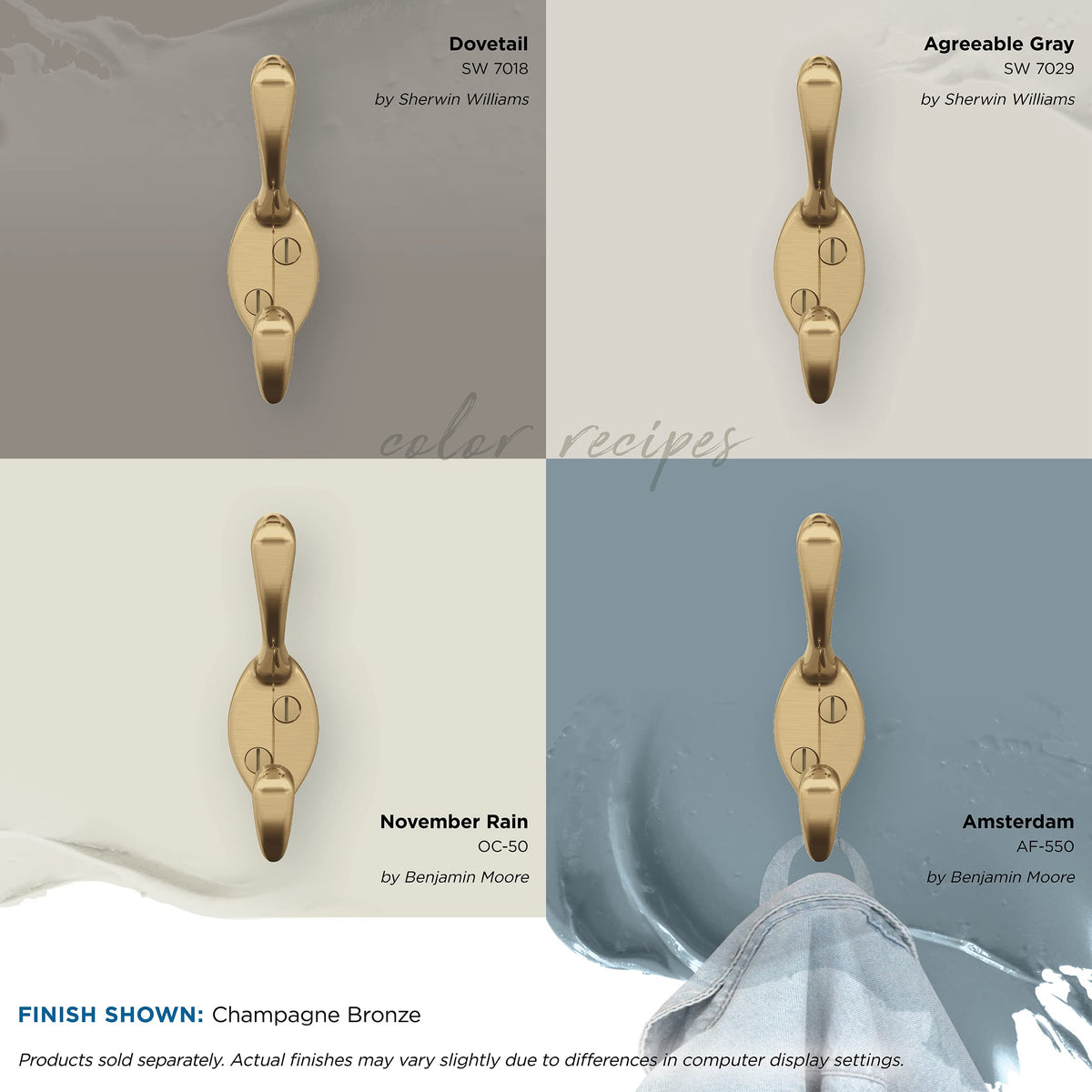 Amerock H55451CZ Noble Double Prong Decorative Wall Hook Champagne Bronze Hook for Coats, Hats, Backpacks, Bags Hooks for Bathroom, Bedroom, Closet, Entryway, Laundry Room, Office