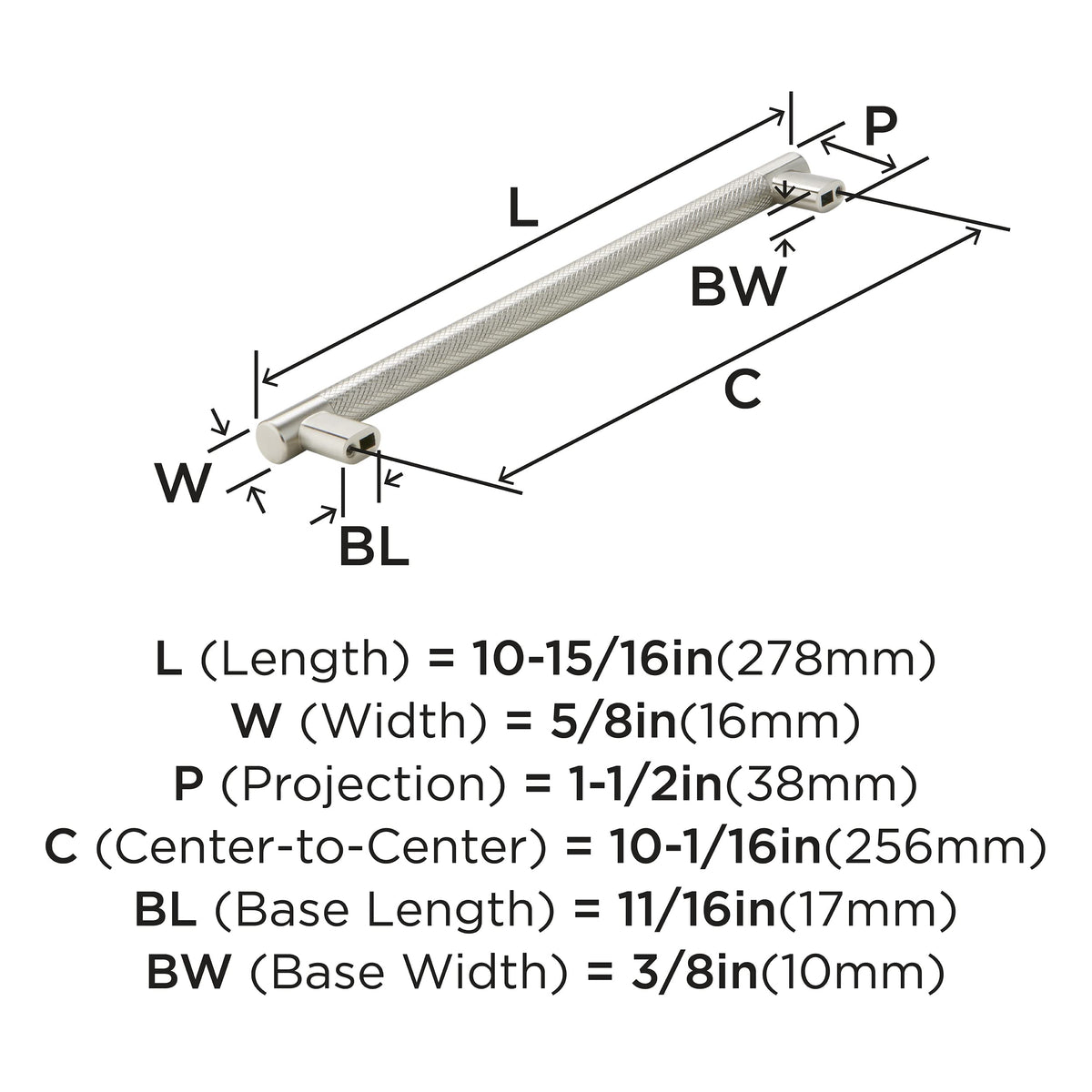 Amerock Kitchen Cabinet Pull Satin Nickel 10-1/16 in (256 mm) Center-to-Center Bronx 1 Pack Furniture Hardware Cabinet Handle Bathroom Drawer Pull