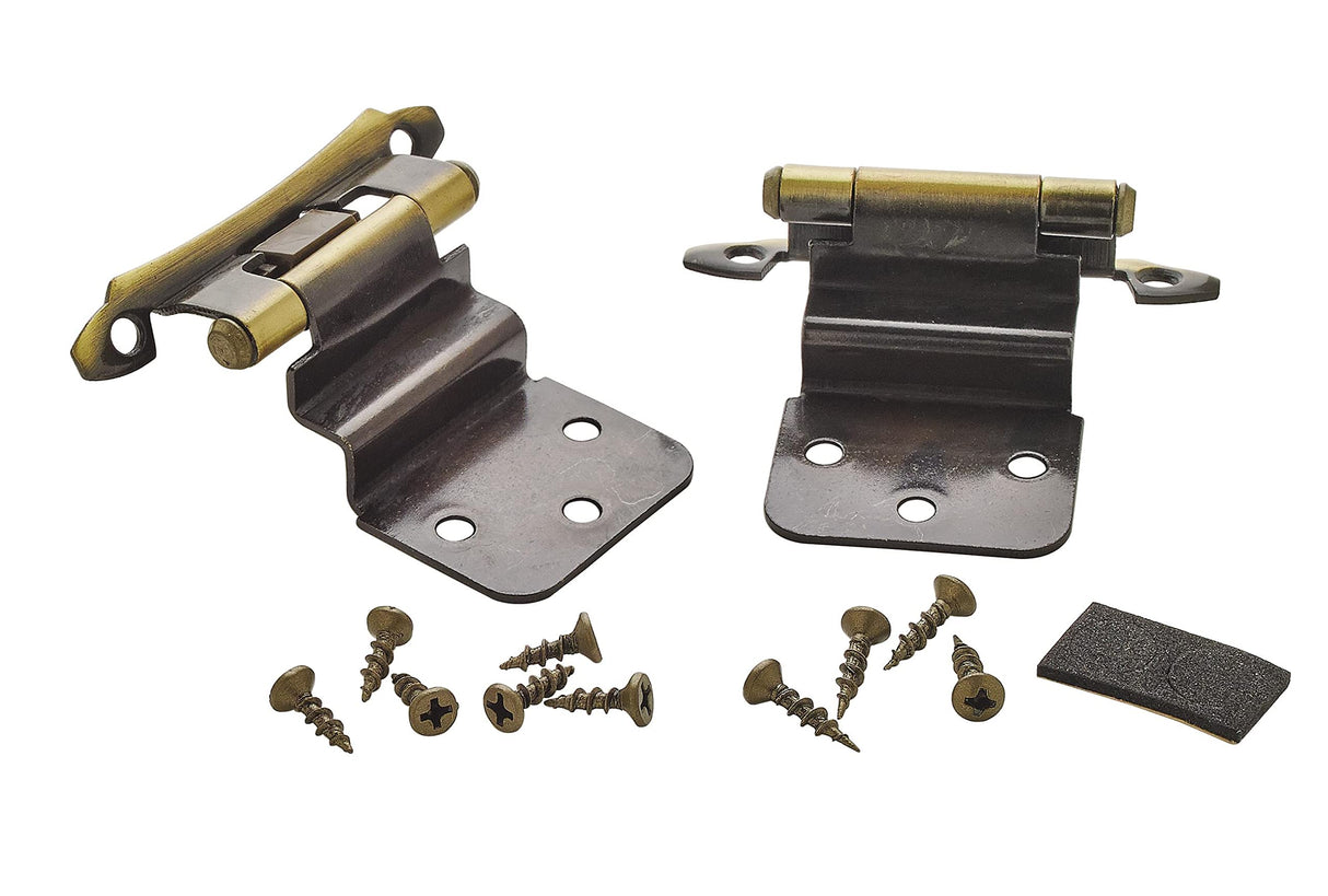Amerock Cabinet Hinge 3/8 inch (10 mm) Inset Hinge Antique Brass 2 Pack Self-Closing Hinge Face Mount Hinge Cabinet Door Hinge