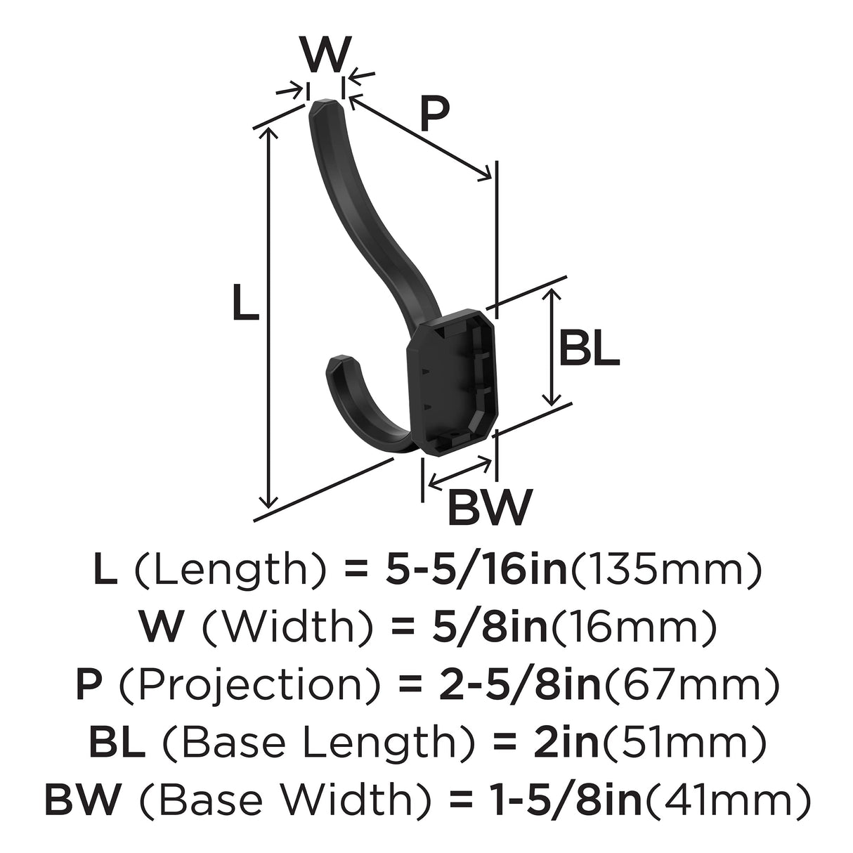 Amerock HBX36693MB Granlyn Double Prong Decorative Wall Hook Matte Black Hook for Coats, Hats, Backpacks, Bags Hooks for Bathroom, Bedroom, Closet, Entryway, Laundry Room, Office