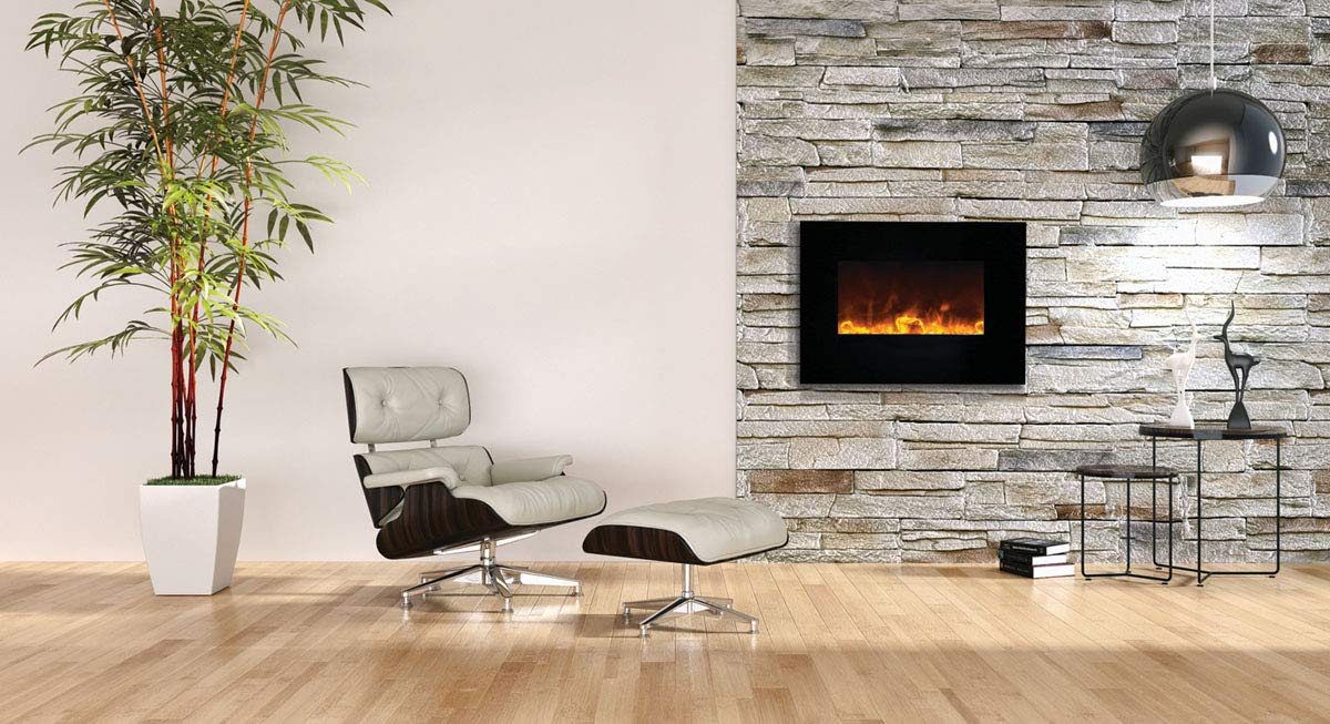 Amantii WM-FM-26-3623-BG Wall Mount/ Flush Mount Smart Electric  26" Indoor / Outdoor WiFi Enabled Fireplace, Featuring a MultiFunction Remote Control , Multi Speed Flame Motor
