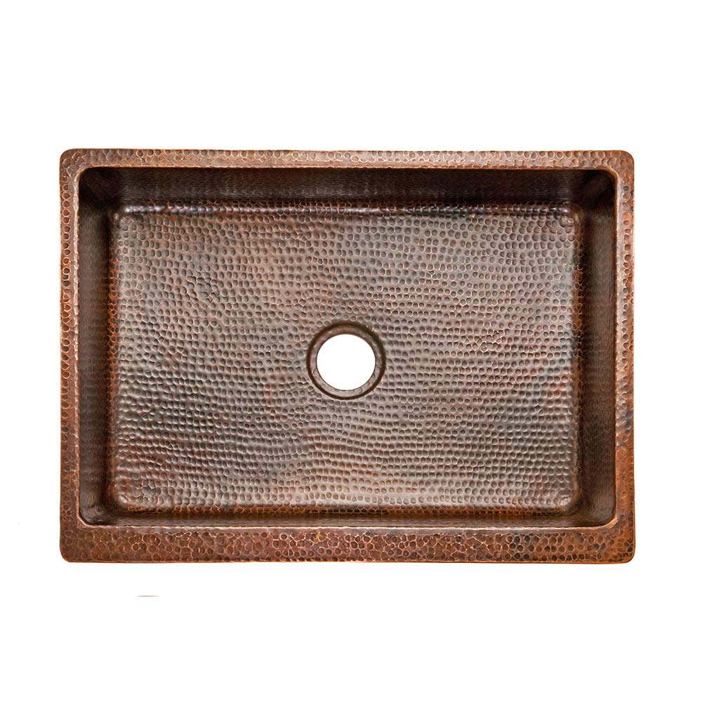 Premier Copper Products KASDB25229 25-Inch Copper Hammered Kitchen Apron Single Basin Sink, Oil Rubbed Bronze