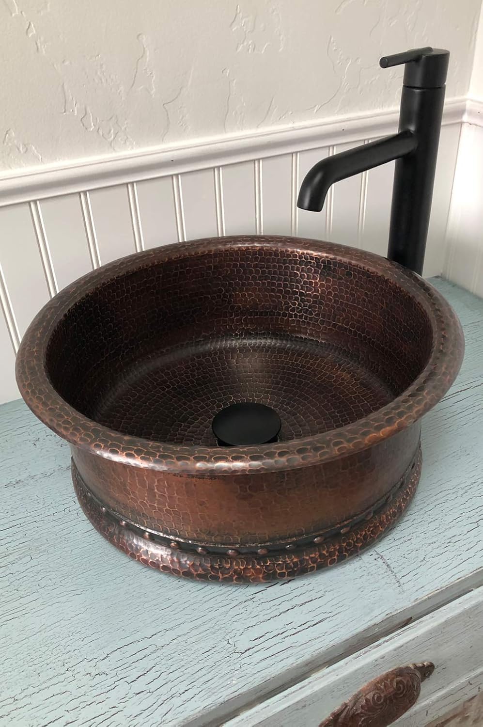 Premier Copper Products VRT15DB 15-Inch Round Vessel Tub Hammered Copper Sink