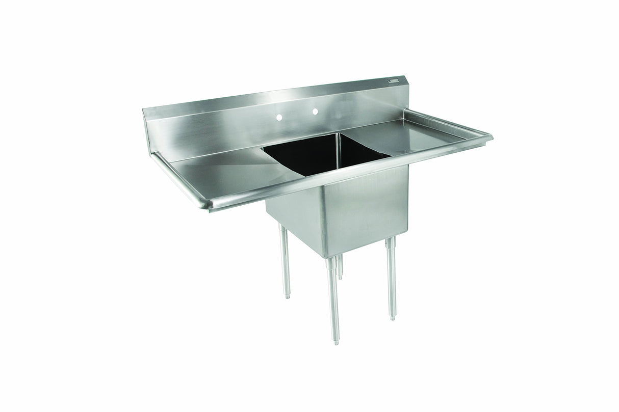 John Boos E1S8-1620-12T18 E Series Stainless Steel Sink, 12" Deep Bowl, 1 Compartment, 18" Left and Right Hand Side Drainboard, 52" Length x 25-1/2" Width
