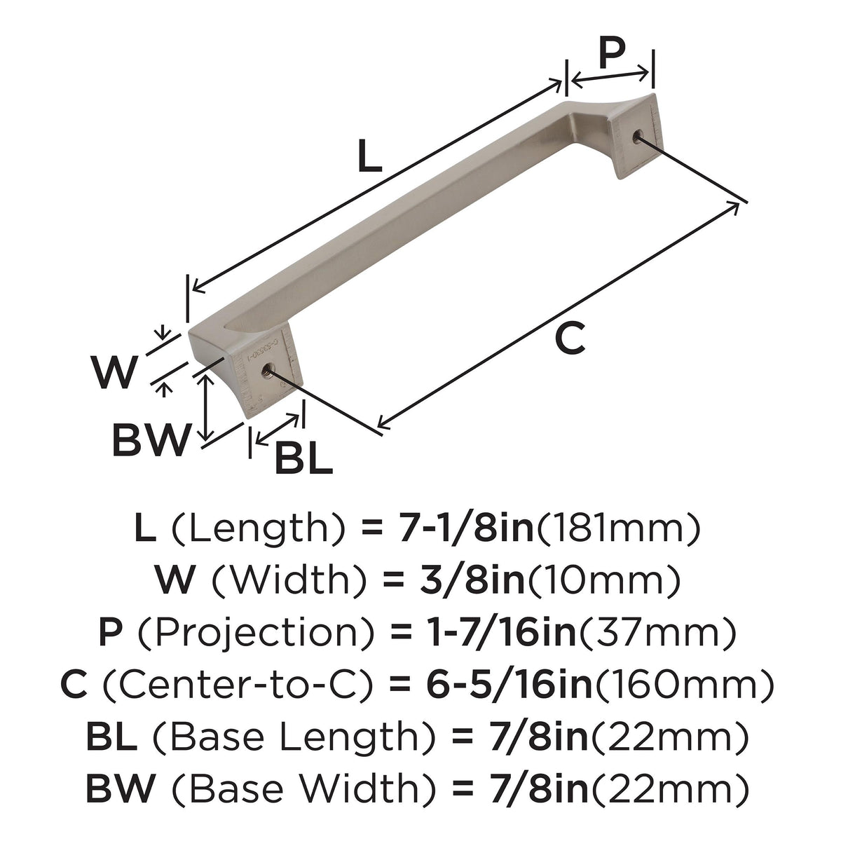 Amerock Cabinet Pull Satin Nickel 6-5/16 inch (160 mm) Center to Center Mulholland 1 Pack Drawer Pull Drawer Handle Cabinet Hardware