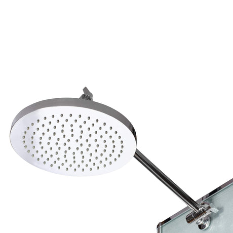 PULSE ShowerSpas 1013-GL Kihei II ShowerSpa Panel with 8" Rain Showerhead, 6 Body Sprays, 5-Function Hand Shower, Glass Shelf, Mirror, Tub Spout, Silver with Chrome Fixtures