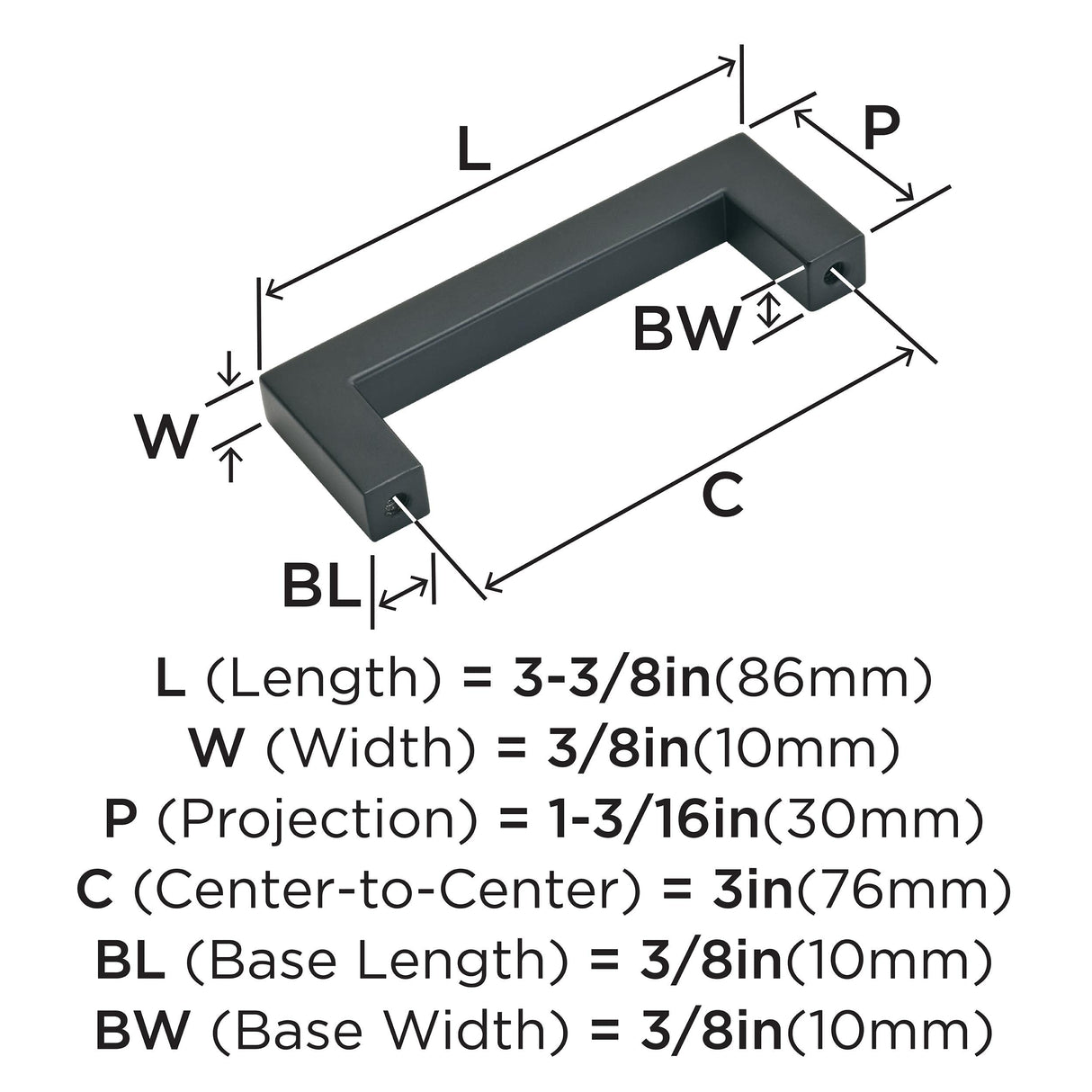 Amerock Cabinet Pull Matte Black 3 inch (76 mm) Center to Center Monument 1 Pack Drawer Pull Drawer Handle Cabinet Hardware