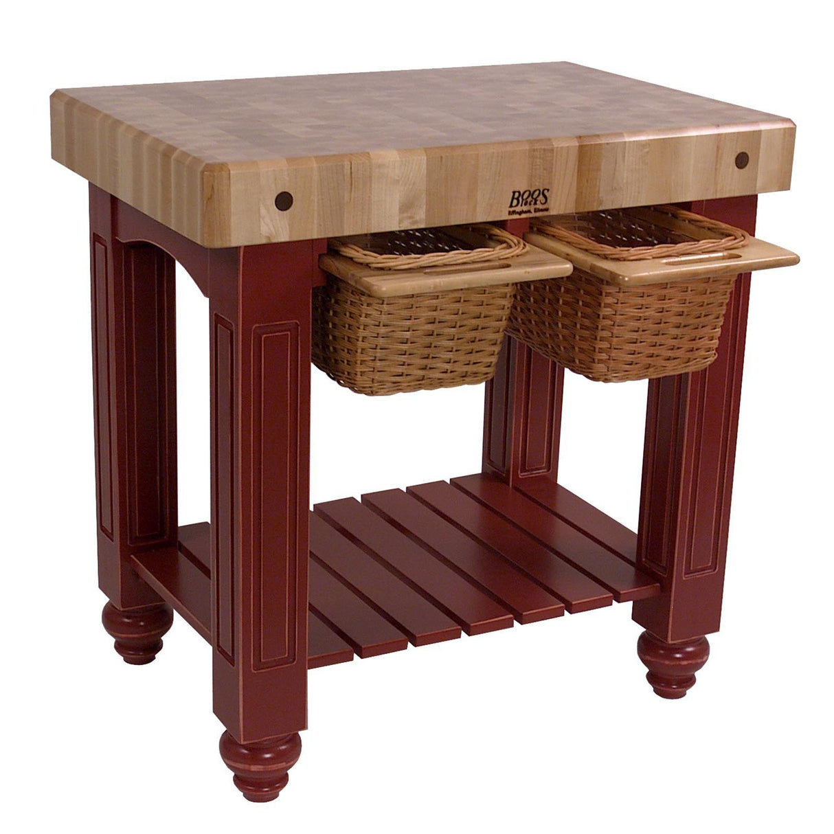 John Boos CU-GB3624-CG Gathering Block II - 36"W x24"D End-Grain Butcher Block, 2 Basket Drawers, Clover Green Base