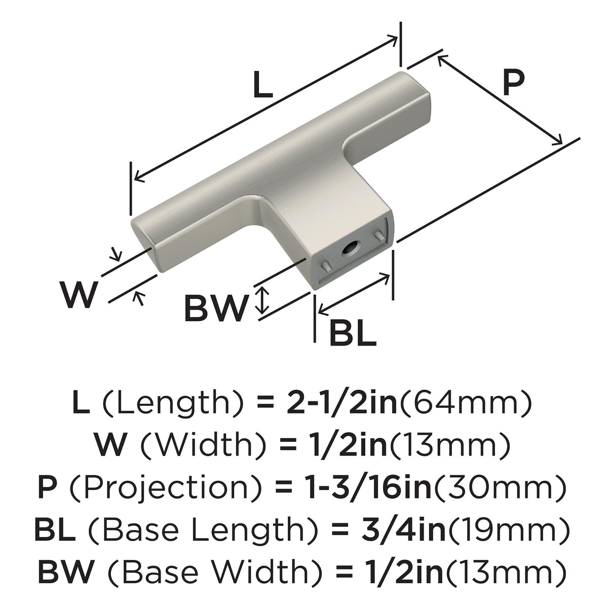 Amerock Cabinet Knob Satin Nickel 2-1/2 inch (64 mm) Length Riva 1 Pack Drawer Knob Cabinet Hardware