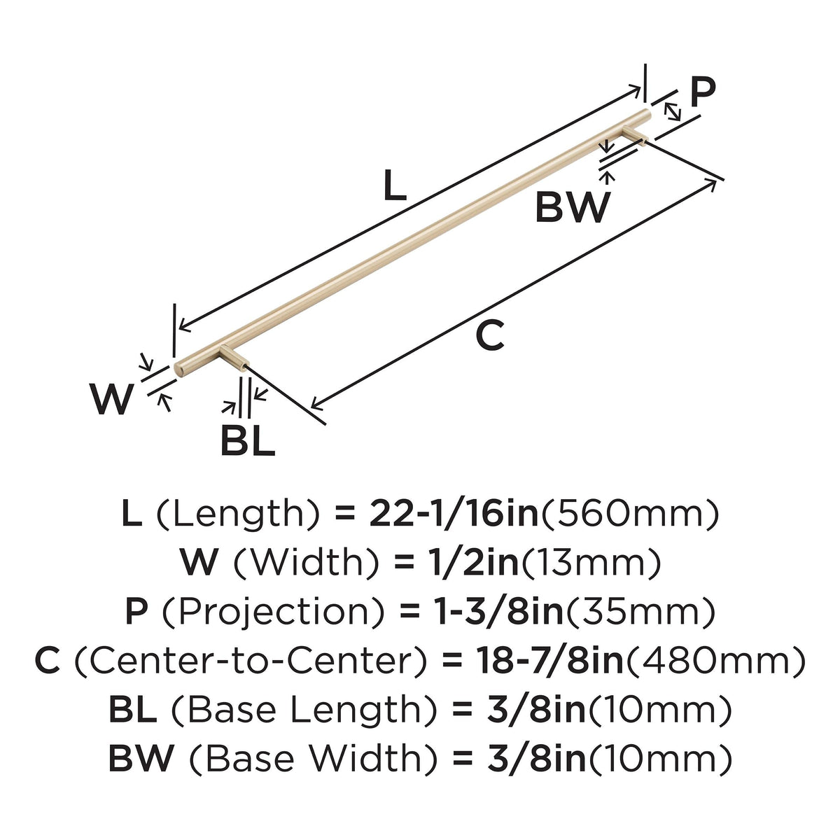 Amerock Cabinet Pull Champagne Bronze 18-7/8 inch (480 mm) Center to Center Bar Pulls 1 Pack Drawer Pull Drawer Handle Cabinet Hardware