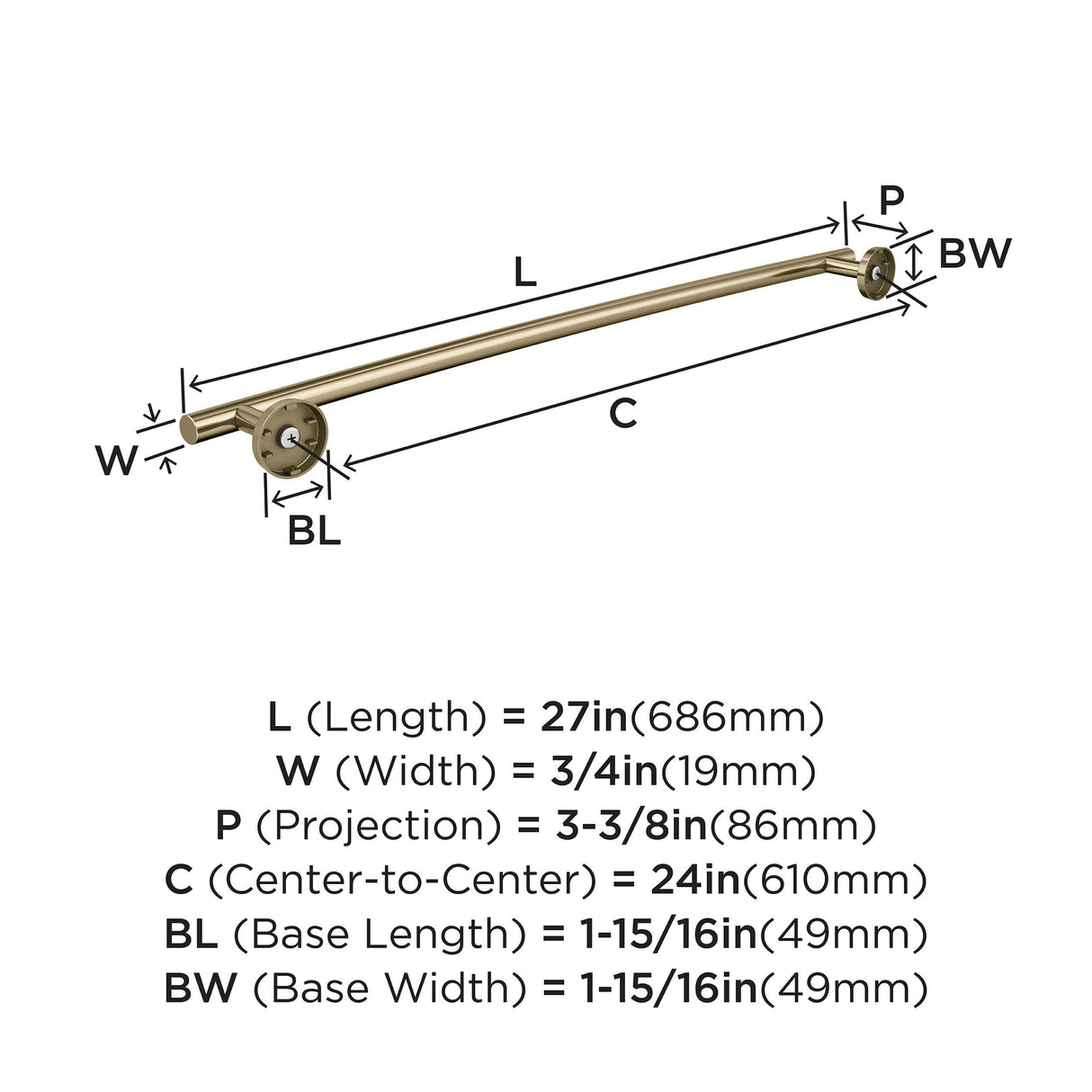 Amerock BH26544BBZ Golden Champagne Towel Bar 24 in (610 mm) Towel Rack Arrondi Bathroom Towel Holder Bathroom Hardware Bath Accessories