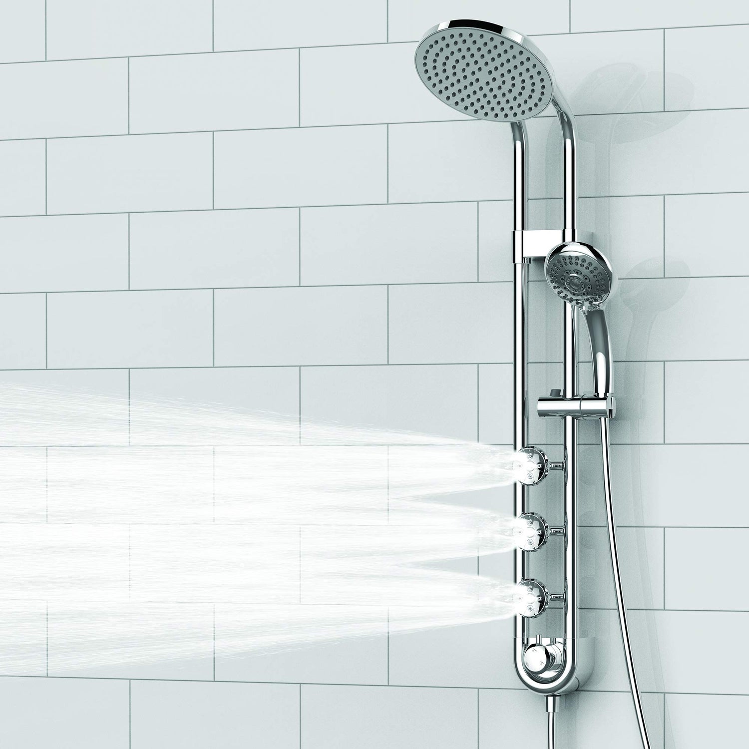 PULSE ShowerSpas 1058-CH Saturn Shower System with 8" Rain Showerhead, 3 Body Sprays, 5 Function Hand Shower, Polished Chrome