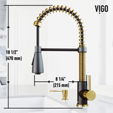 VIGO VG02003MGMBK2 19" H Brant Single-Handle with Pull-Down Sprayer Kitchen Faucet in Matte Gold/Matte Black with Soap Dispenser