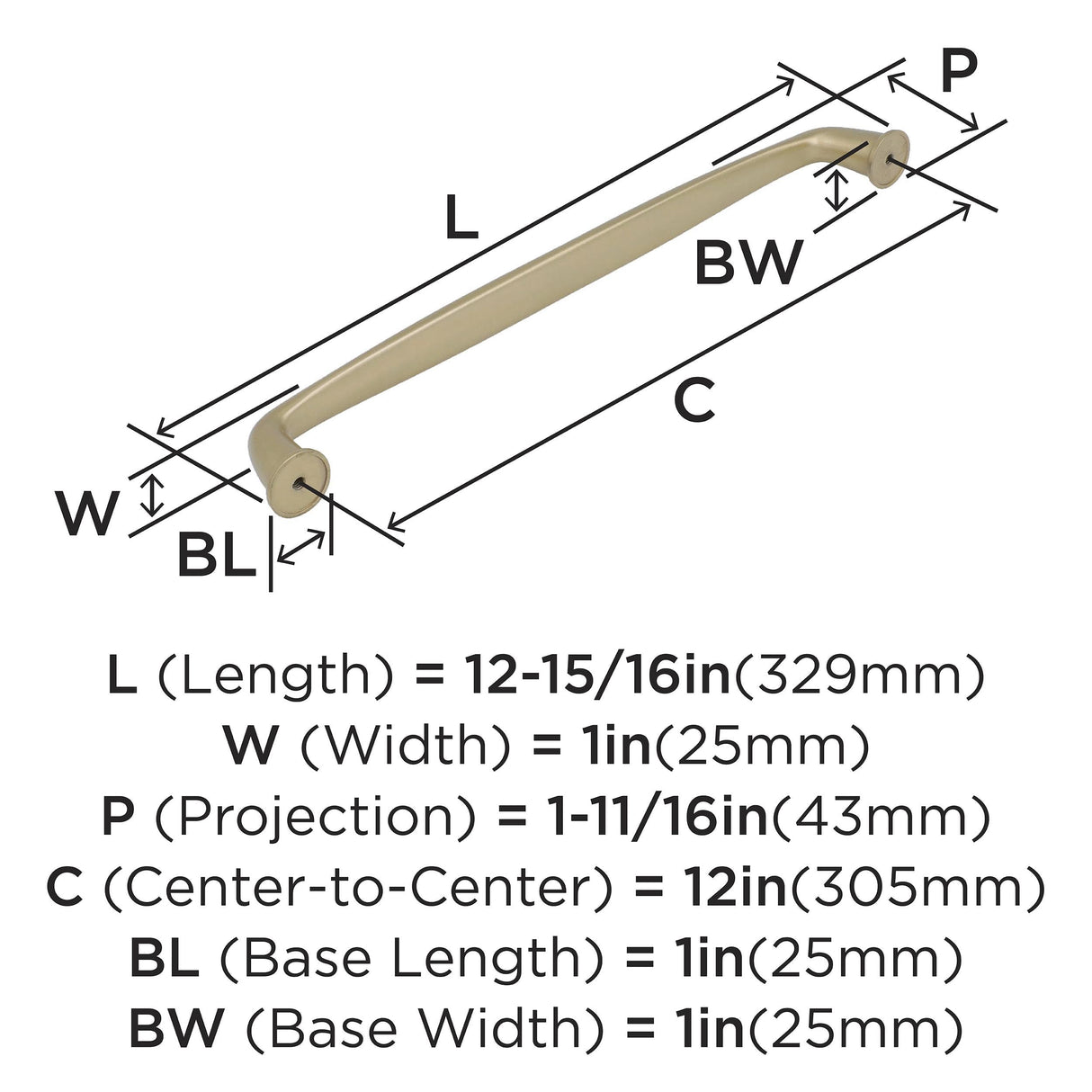 Amerock Appliance Pull Golden Champagne 12 inch (305 mm) Center to Center Kane 1 Pack Drawer Pull Drawer Handle Cabinet Hardware