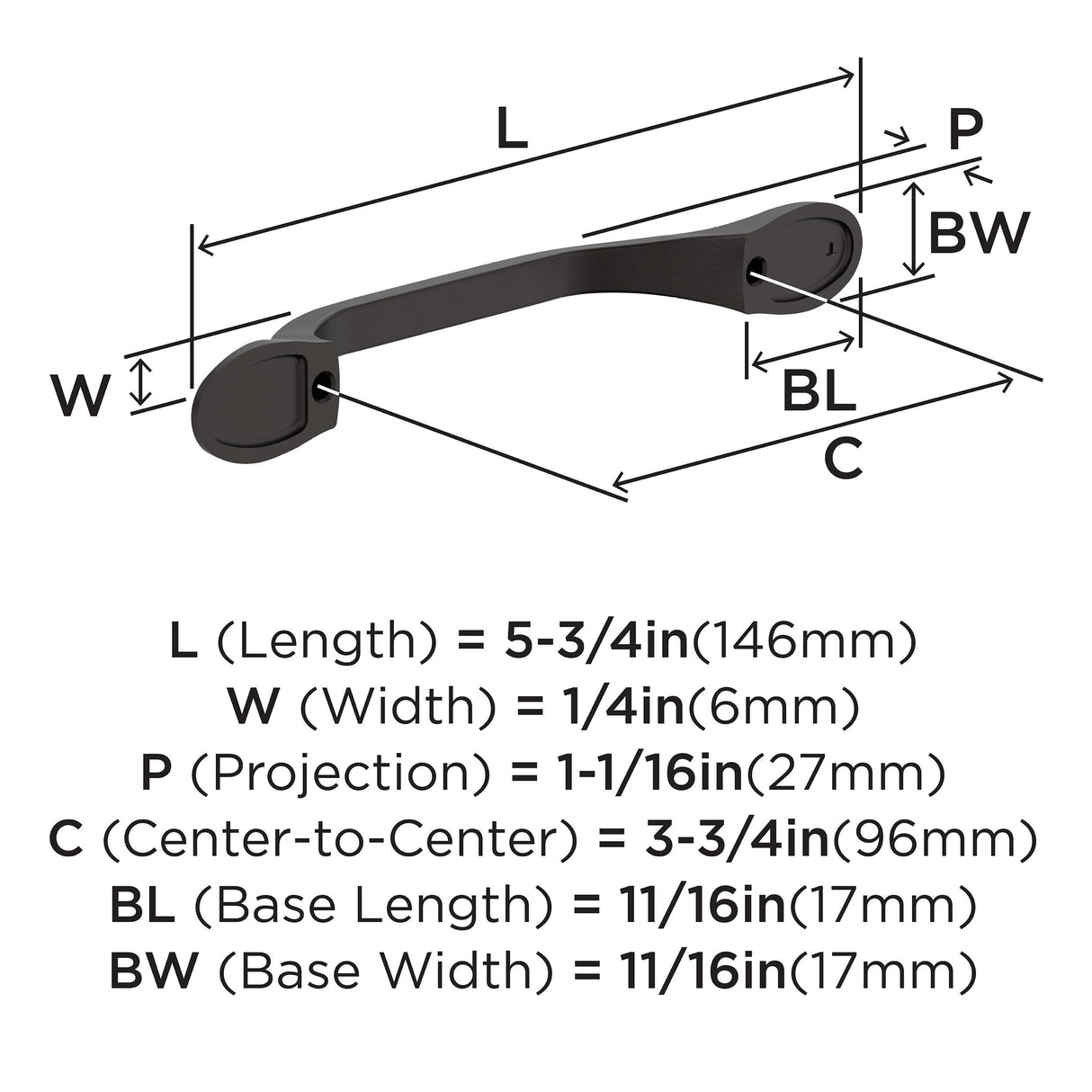 Amerock BP21936ORB Oil-Rubbed Bronze Cabinet Pull 3-3/4 inch (96mm) Center-to-Center Cabinet Hardware Ravino Furniture Hardware Drawer Pull
