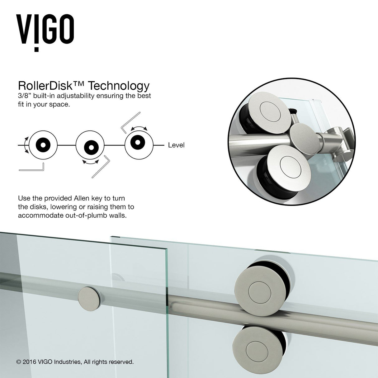 VIGO Adjustable 68 - 72 in. W x 74 in. H Frameless Sliding Rectangle Shower Door with Clear Tempered Glass and Stainless Steel Hardware in Stainless Steel Finish with Reversible Handle VG6041STCL7274