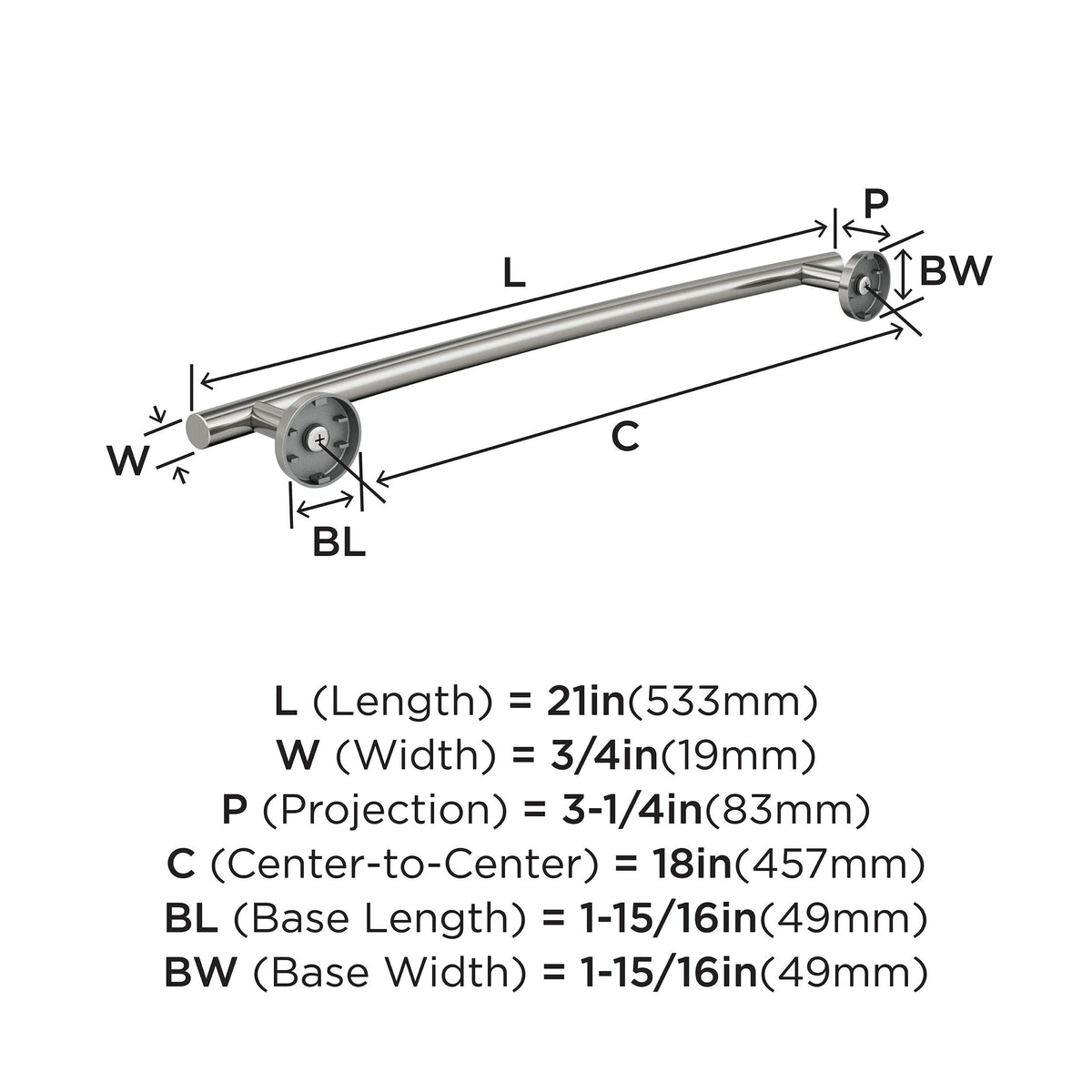 Amerock BH26543SS Stainless Steel Towel Bar 18 in (457 mm) Towel Rack Arrondi Bathroom Towel Holder Bathroom Hardware Bath Accessories