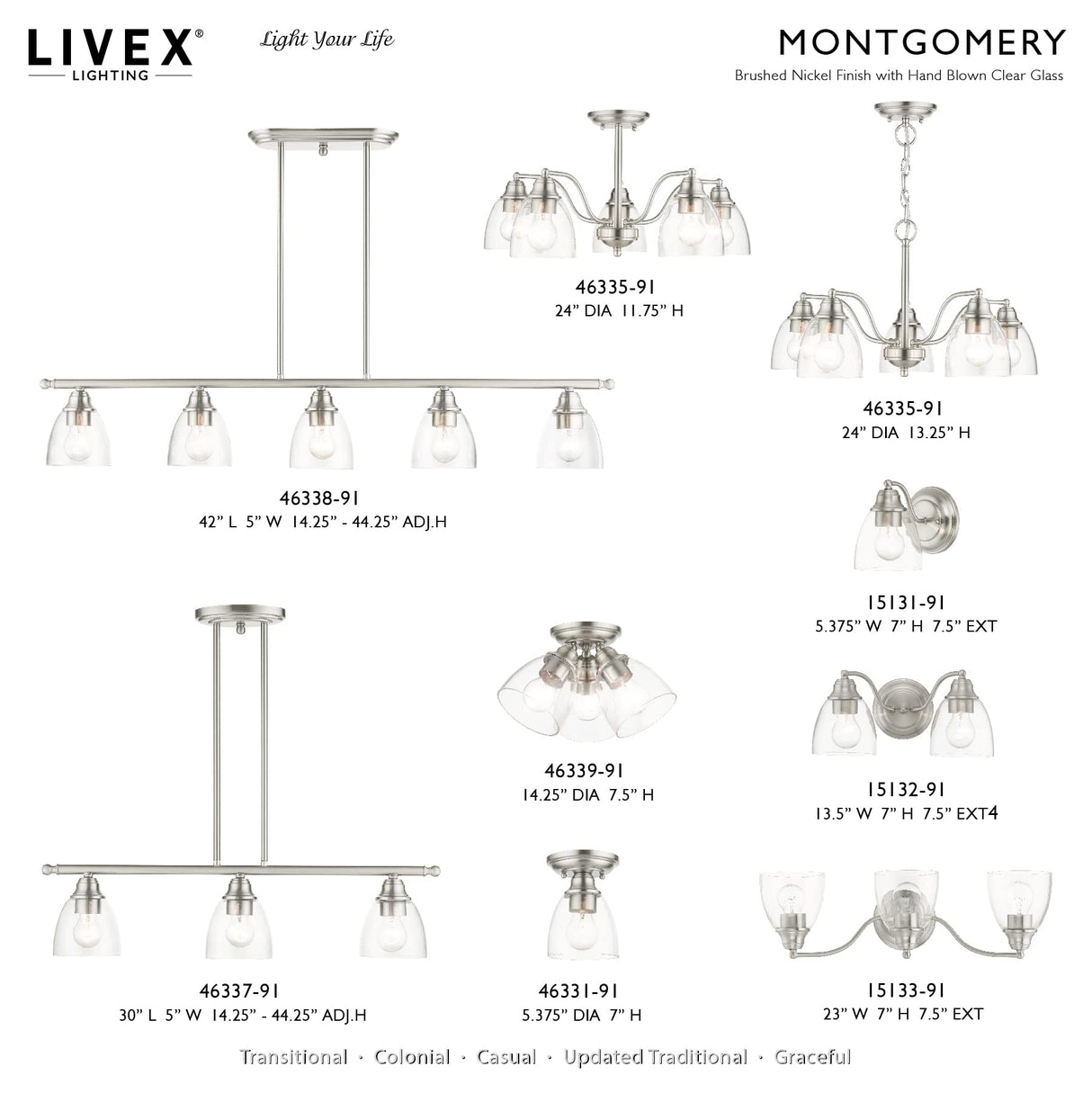 Livex Lighting 15131-91 Montgomery 1 Light Vanity Sconce, Brushed Nickel