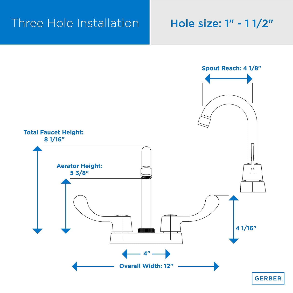 Gerber G004925166 Chrome Classics Two Handle Bar Faucet 1.75GPM