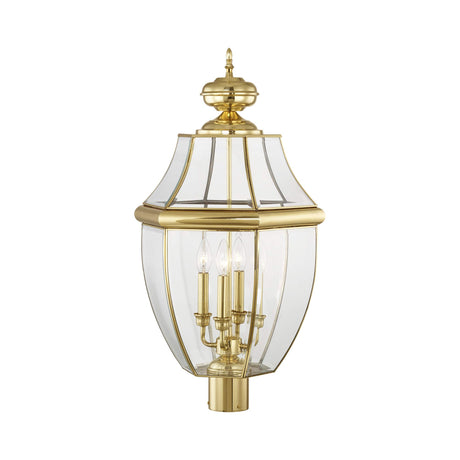Livex Lighting 2358-02 Outdoor Post with Clear Beveled Glass Shades, Polished Brass
