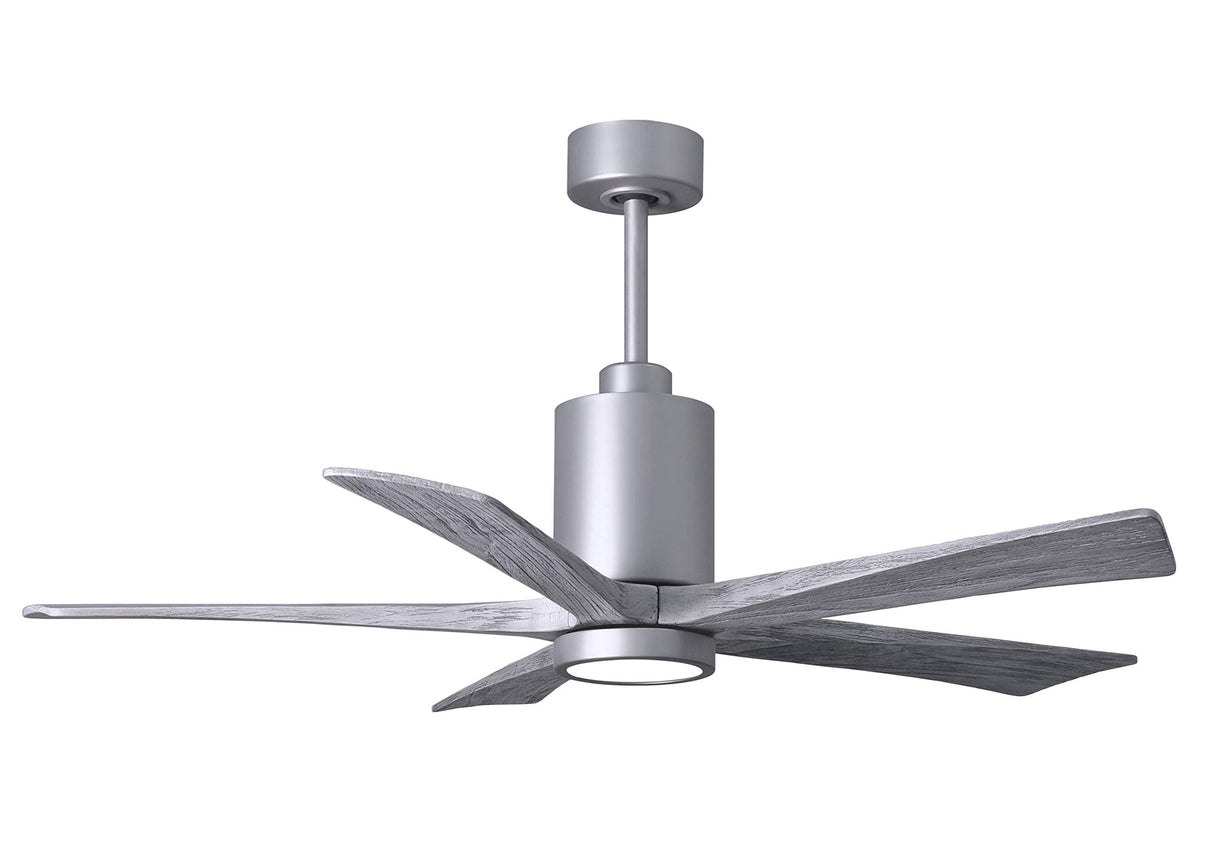 Matthews Fan PA5-BN-BW-52 Patricia-5 five-blade ceiling fan in Brushed Nickel finish with 52” solid barn wood tone blades and dimmable LED light kit