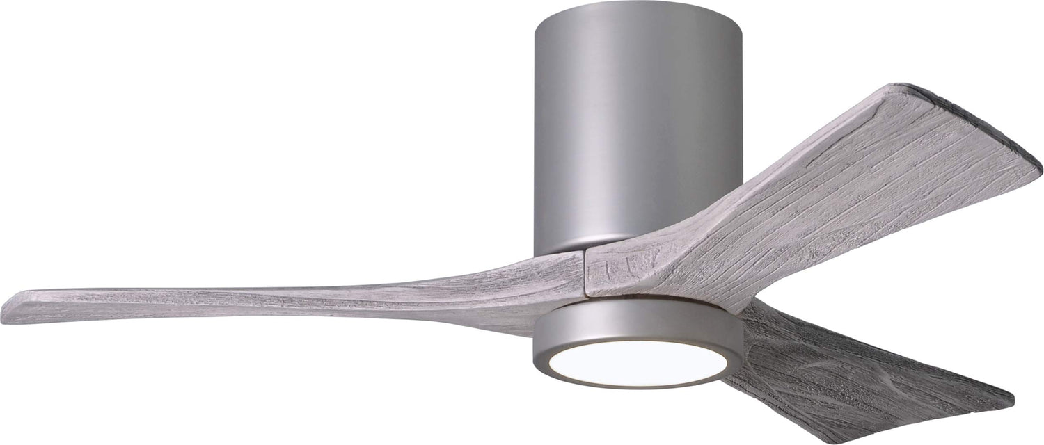 Matthews Fan IR3HLK-BN-BW-42 Irene-3HLK three-blade flush mount paddle fan in Brushed Nickel finish with 42” solid barn wood tone blades and integrated LED light kit.