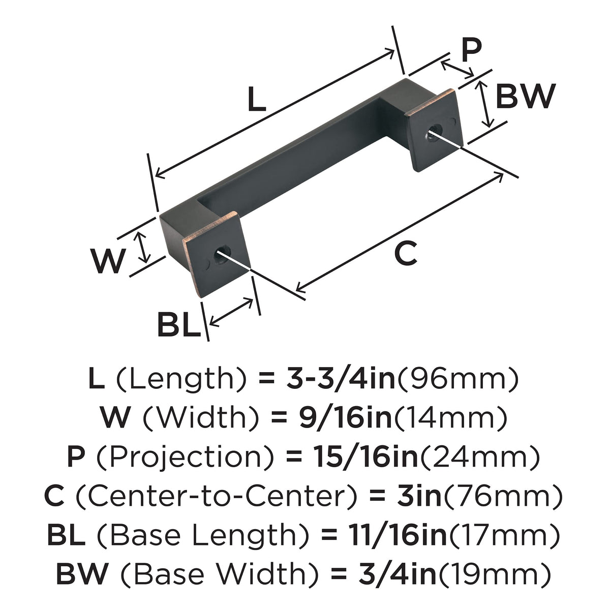 Amerock Cabinet Pull Oil Rubbed Bronze 3 inch (76 mm) Center to Center Appoint 1 Pack Drawer Pull Drawer Handle Cabinet Hardware