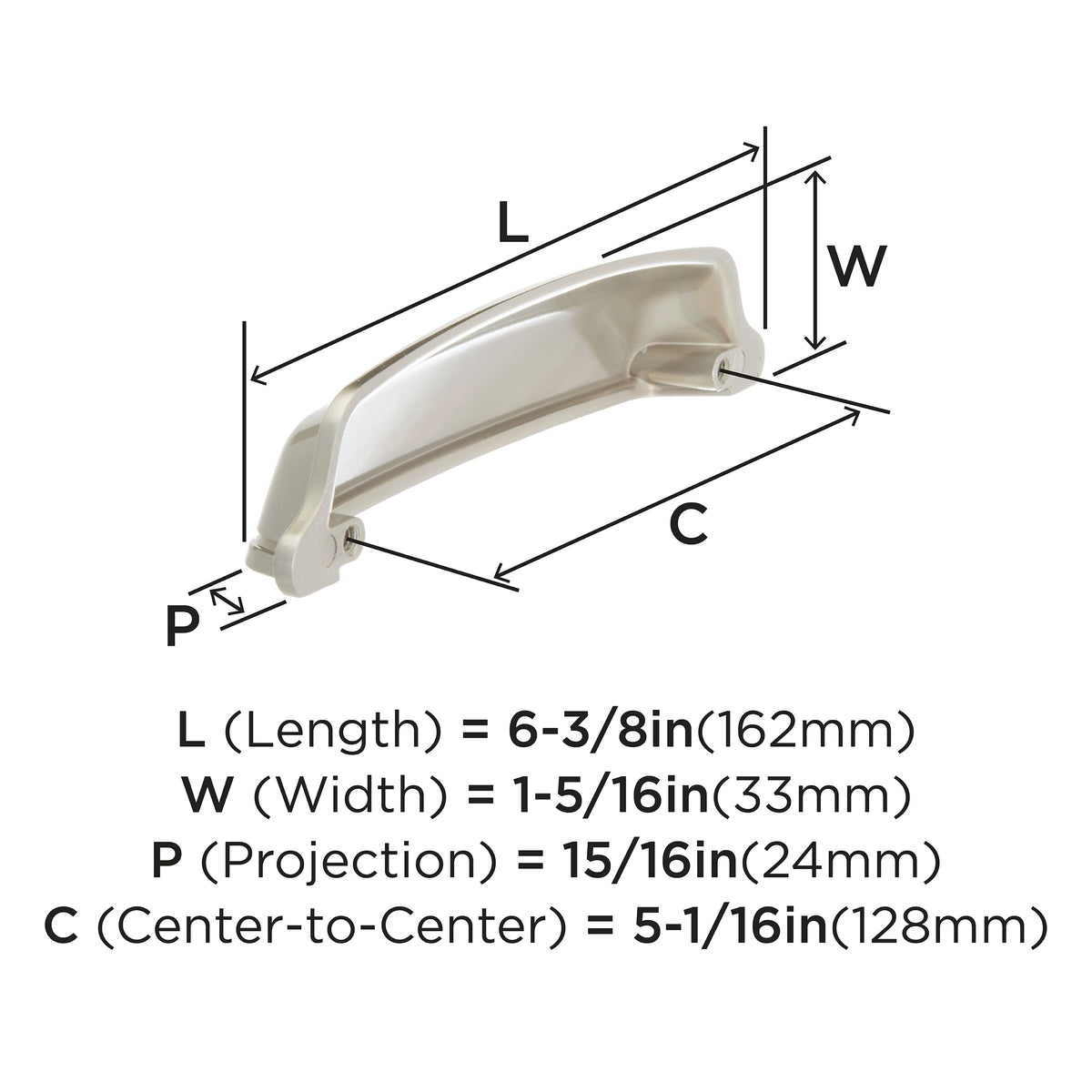Amerock Cabinet Cup Pull Satin Nickel 5-1/16 inch (128 mm) Center-to-Center Stature 1 Pack Drawer Pull Drawer Handle Cabinet Hardware