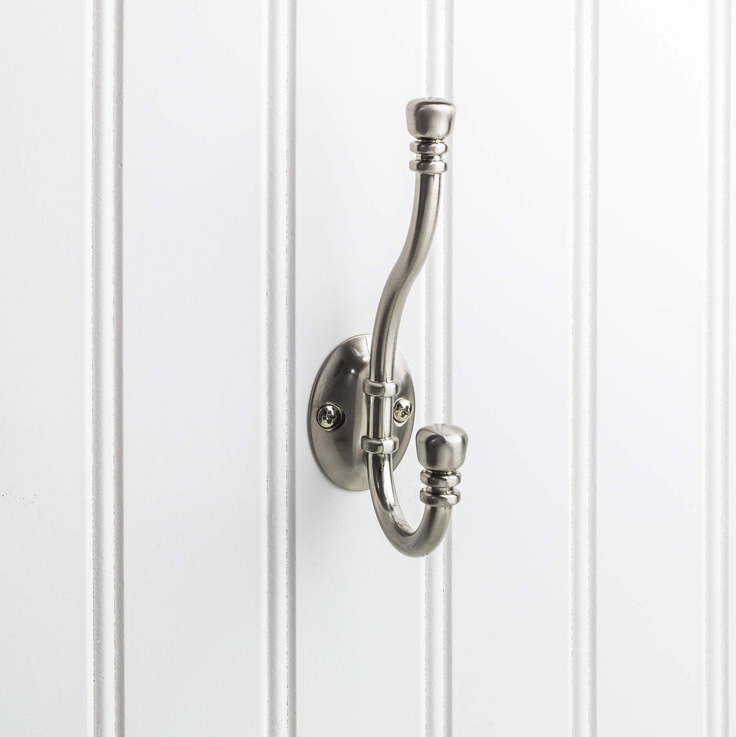 Elements YD50-518SN 5-3/16" Satin Nickel Ringed Contemporary Double Prong Wall Mounted Hook